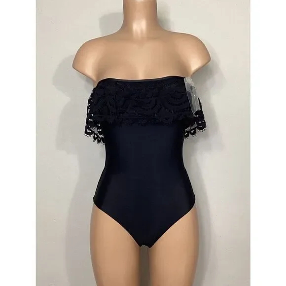 New. Pilyq black lace one piece